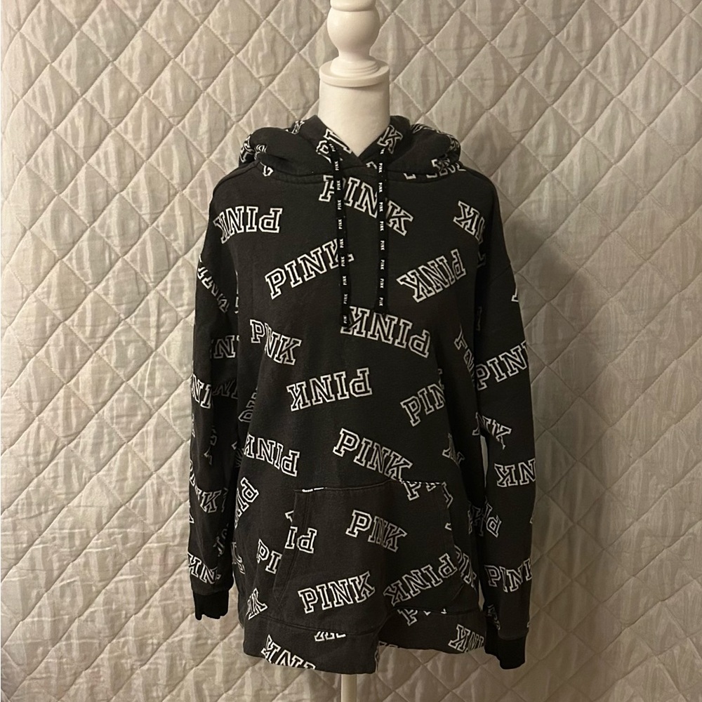 PINK Victoria's Secret Dark Gray and White Logo Hoodie